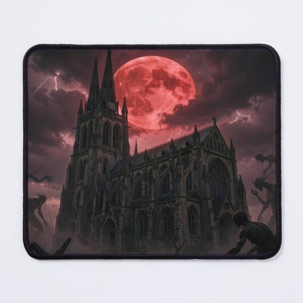 Item preview, Gothic Cathedral Under a Blood‑Red Moon with Shadow Figures and Storm‑Lit Atmosphere designed and sold by FotoworldEdel.