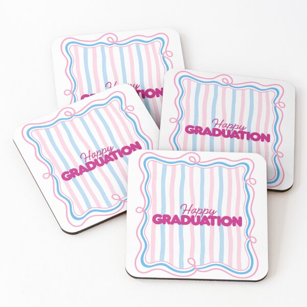 Item preview, Happy Graduation Bold Typography on Pastel Pink and Teal Striped Pattern designed and sold by VibranPalette.