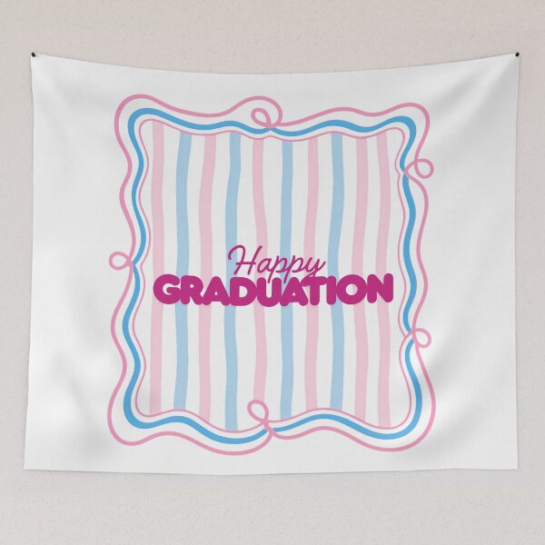 Item preview, Happy Graduation Bold Typography on Pastel Pink and Teal Striped Pattern designed and sold by VibranPalette.