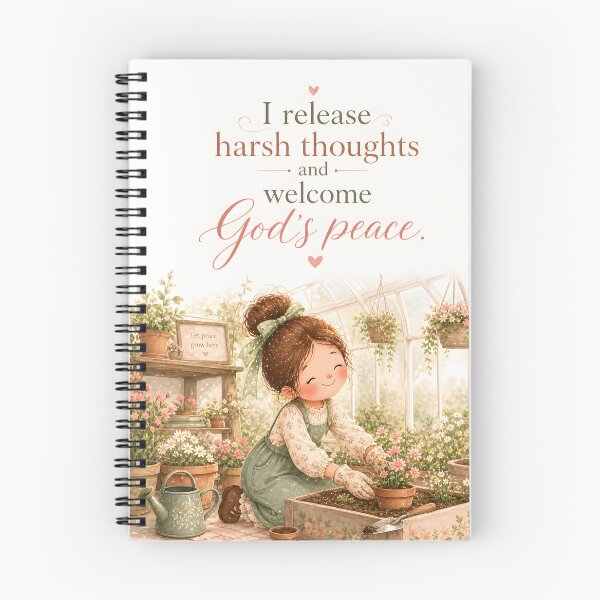 Item preview, I Release Harsh Thoughts Welcome God’s Peace Christian Affirmation Art designed and sold by LoveNurseries.