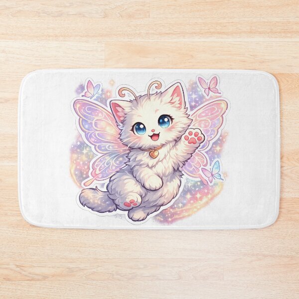 Item preview, Cute Fairy Cat Cartoon | Fluffy White Kitty with Butterfly Wings Fantasy T-Shirt Design designed and sold by ArtistryPulse90.