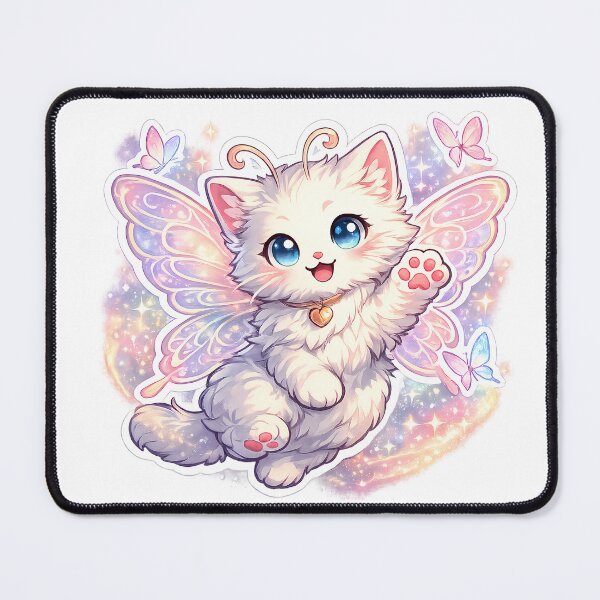 Item preview, Cute Fairy Cat Cartoon | Fluffy White Kitty with Butterfly Wings Fantasy T-Shirt Design designed and sold by ArtistryPulse90.