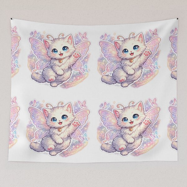 Item preview, Cute Fairy Cat Cartoon | Fluffy White Kitty with Butterfly Wings Fantasy T-Shirt Design designed and sold by ArtistryPulse90.