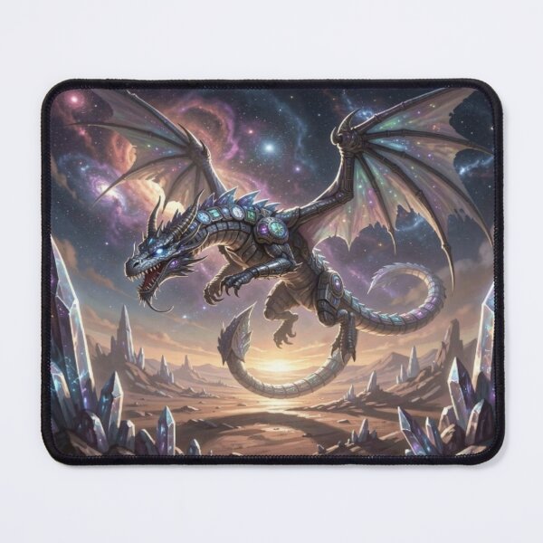 Item preview, Cosmic Dragon Flight over Crystal Peaks – Surreal Fantasy Art with Iridescent Energy and Epic Atmosphere designed and sold by FotoworldEdel.