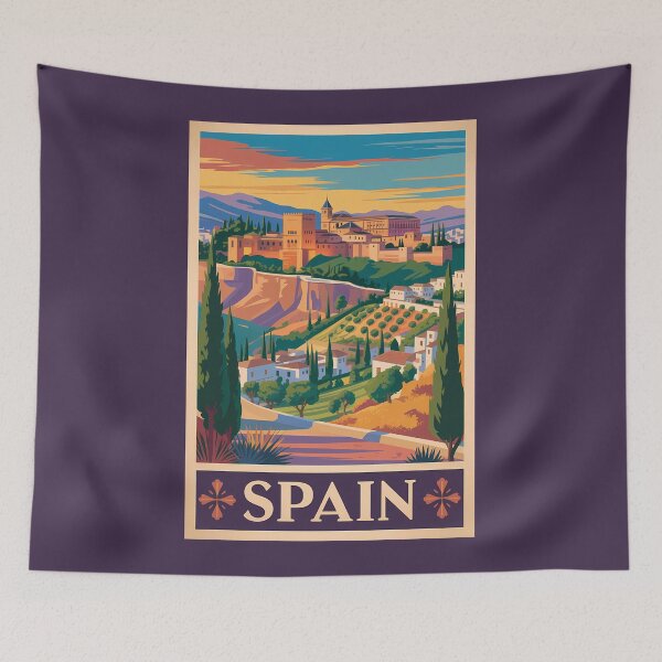Item preview, Spain Granada Illustration Travel Art Vintage designed and sold by KrisSidDesigns.