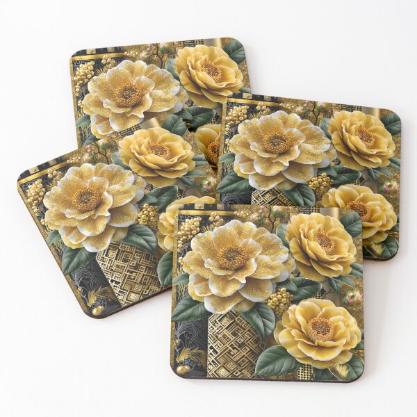 Item preview, Golden Camellia Noir – Klimt-Inspired Luxury Floral Art designed and sold by VelvetThornsArt.