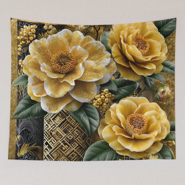 Item preview, Golden Camellia Noir – Klimt-Inspired Luxury Floral Art designed and sold by VelvetThornsArt.