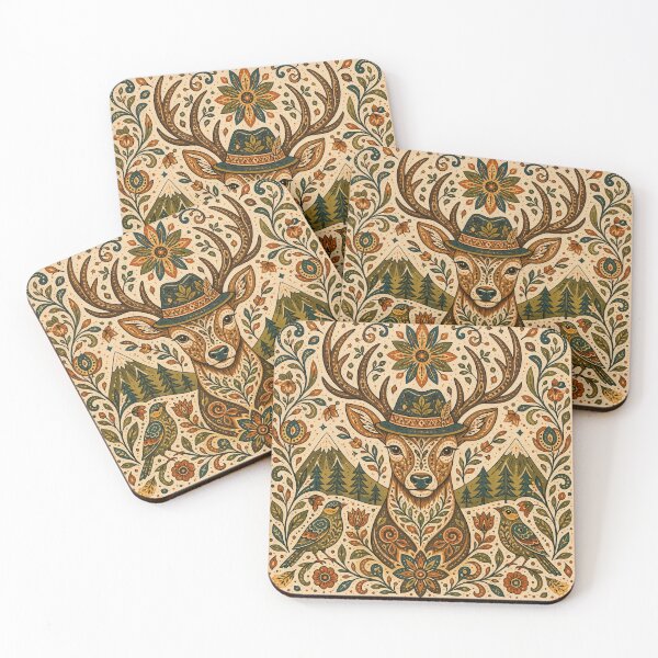 Item preview, Wall Art - Postcard - FOLK ART - Folk Deer Harmony – Nature’s Ornament designed and sold by ForeverPrintsOK.