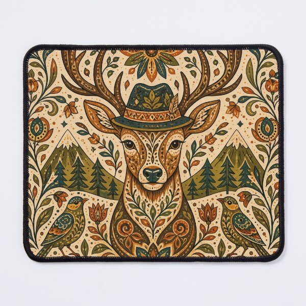 Item preview, Wall Art - Postcard - FOLK ART - Folk Deer Harmony – Nature’s Ornament designed and sold by ForeverPrintsOK.