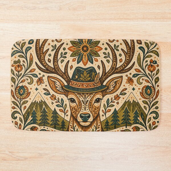 Item preview, Wall Art - Postcard - FOLK ART - Folk Deer Harmony – Nature’s Ornament designed and sold by ForeverPrintsOK.