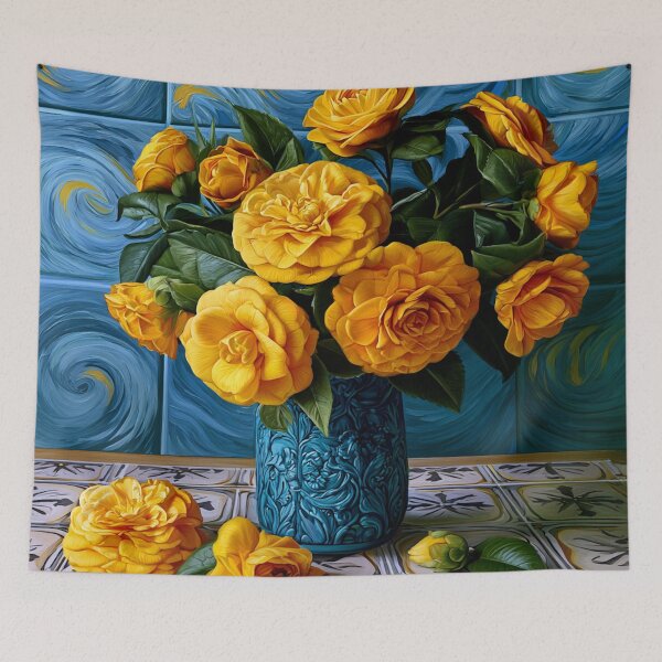 Item preview, Van Gogh Camellia Dreams – Golden Impressionist Floral Art designed and sold by VelvetThornsArt.