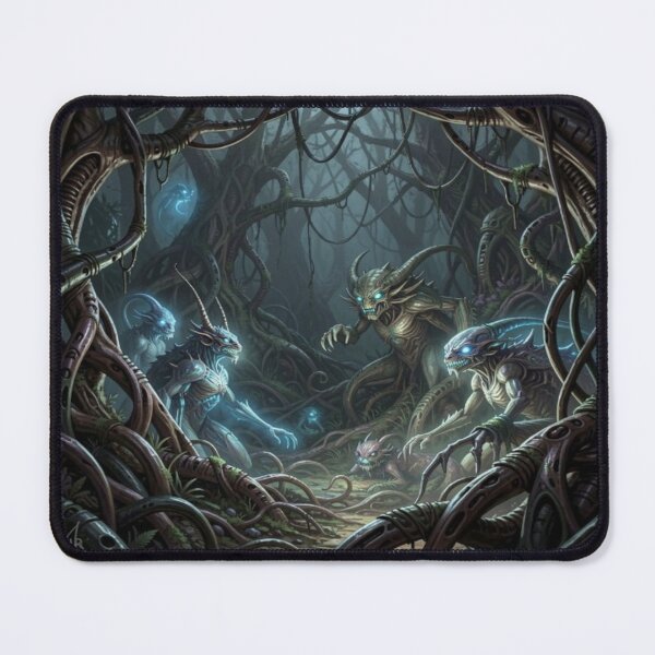 Item preview, Bioluminescent Creatures in a Biomechanical Jungle with Metallic Vines and Alien Atmosphere designed and sold by FotoworldEdel.