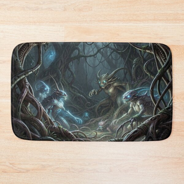 Item preview, Bioluminescent Creatures in a Biomechanical Jungle with Metallic Vines and Alien Atmosphere designed and sold by FotoworldEdel.