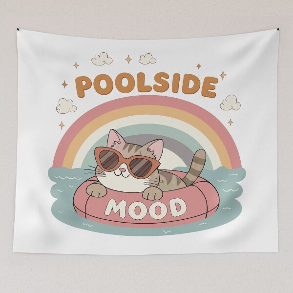 Item preview, Retro Poolside Mood Tabby Cat Wearing Sunglasses Floating in Inner Tube Art designed and sold by Ahmed-khafagy.