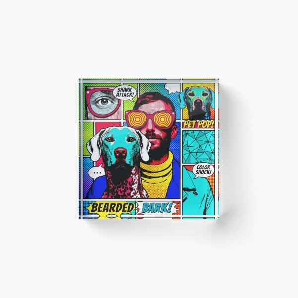 Item preview, Pop art graphic of a man with glasses and a dog, portrait of a colorful festival designed and sold by G-M-Designs.