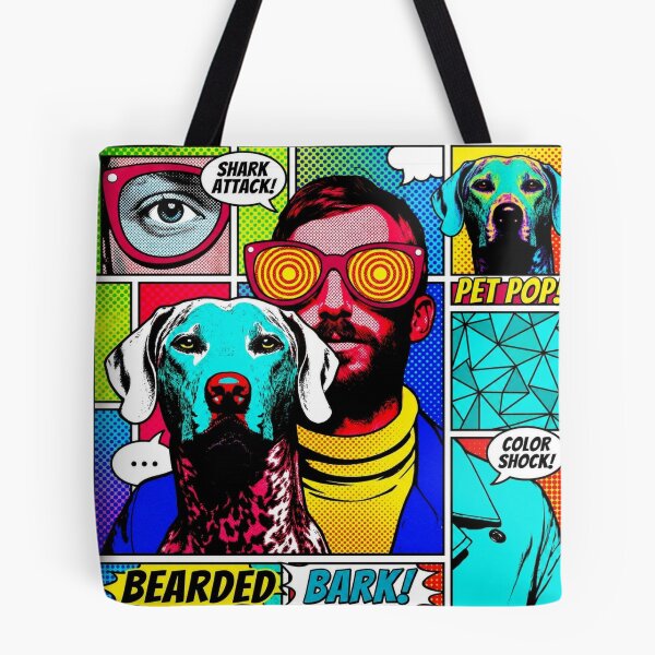 Item preview, Pop art graphic of a man with glasses and a dog, portrait of a colorful festival designed and sold by G-M-Designs.
