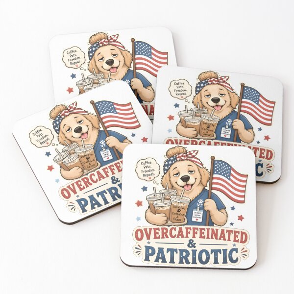 Item preview, Overcaffeinated & Patriotic Vet Sticker | Funny Veterinary Coffee Dog designed and sold by Bettybee00.