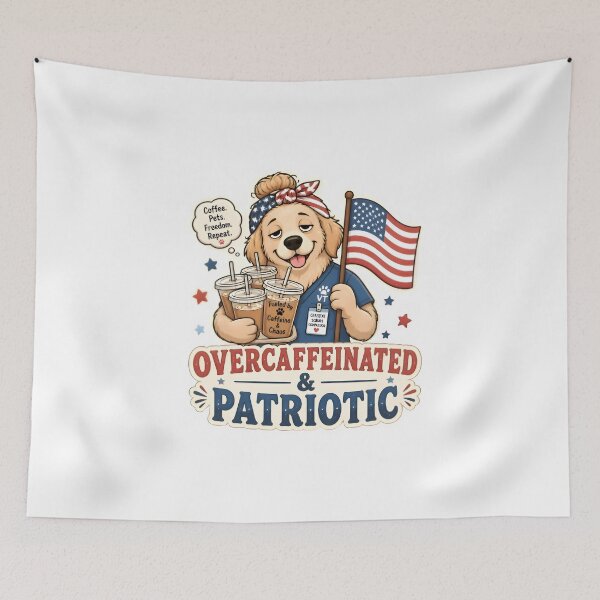 Item preview, Overcaffeinated & Patriotic Vet Sticker | Funny Veterinary Coffee Dog designed and sold by Bettybee00.
