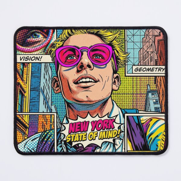 Item preview, Pop art graphic of a man with glasses and messy hair, portrait of a colorful festival designed and sold by G-M-Designs.
