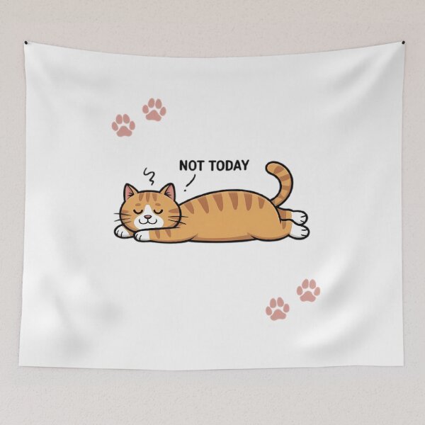 Item preview, Cute Sleeping Orange Cat Cartoon – Relaxing Cat Illustration with Paw Prints designed and sold by ArtistryPulse90.