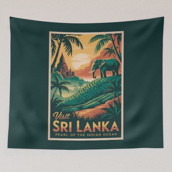 Item preview, Sri Lanka Landscape Illustration Travel Art Vintage designed and sold by KrisSidDesigns.