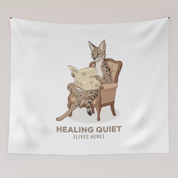 Item preview, Cozy Serval Cat Reading Newspaper Vintage Art designed and sold by Cozy Vintage Animal.