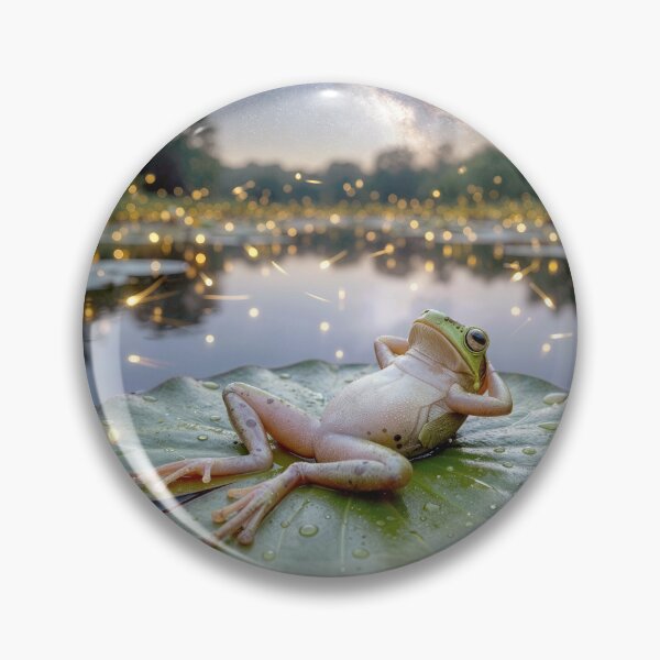 Item preview, Frog Reclining on a Lily Pad with Fireflies designed and sold by Maria Dryfhout.