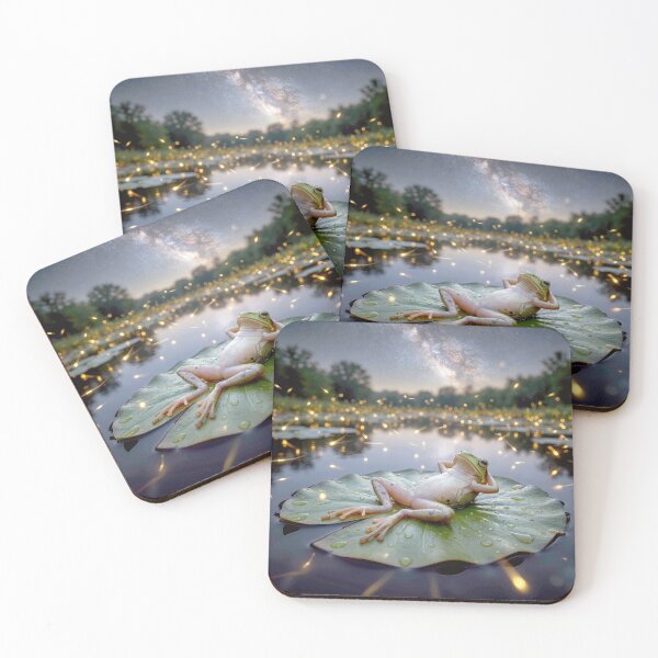 Item preview, Frog Reclining on a Lily Pad with Fireflies designed and sold by Maria Dryfhout.
