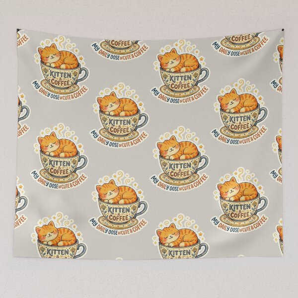 Item preview, Kitten & Coffee Cute Cat Sticker | Cozy Sleeping Orange Cat in Coffee Cup Design designed and sold by arifali786.