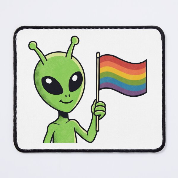 Item preview, Cute Green Alien Holding Pride Flag designed and sold by Anne97s.