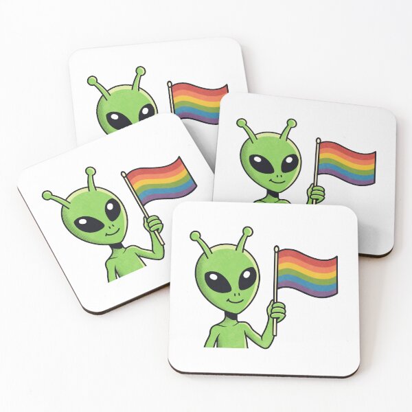 Item preview, Cute Green Alien Holding Pride Flag designed and sold by Anne97s.
