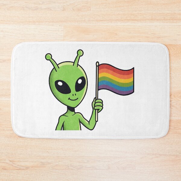 Item preview, Cute Green Alien Holding Pride Flag designed and sold by Anne97s.