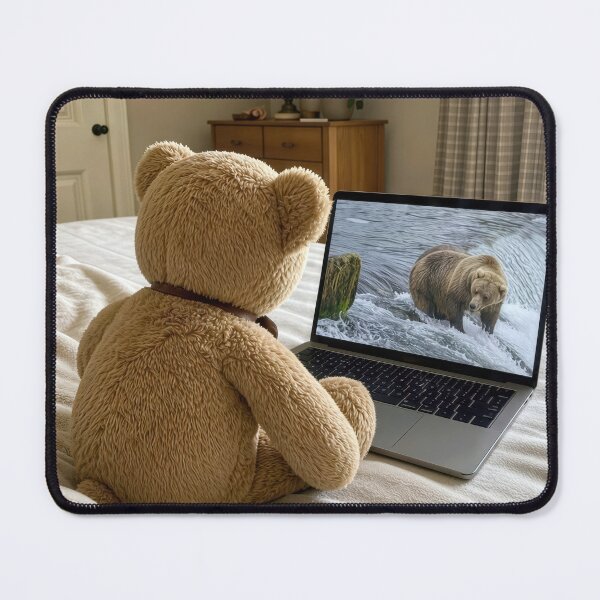 Item preview, Teddy Bear Watching Wild Bear on Laptop designed and sold by Maria Dryfhout.