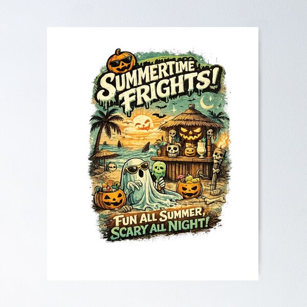 Item preview, Summertime Frights Funny Summerween Ghost Shirt designed and sold by vampbabe54.