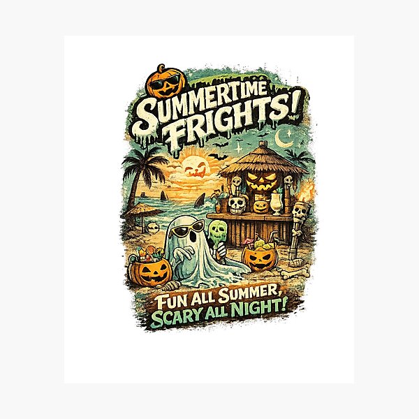 Item preview, Summertime Frights Funny Summerween Ghost Shirt designed and sold by vampbabe54.