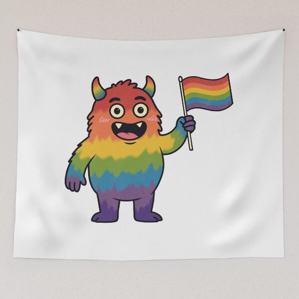 Item preview, Cute Rainbow Monster with Pride Flag designed and sold by Anne97s.