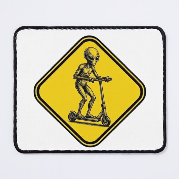 Item preview, Alien on Scooter Warning Sign | Funny Sci-Fi UFO Crossing Design designed and sold by MemesCreate1.