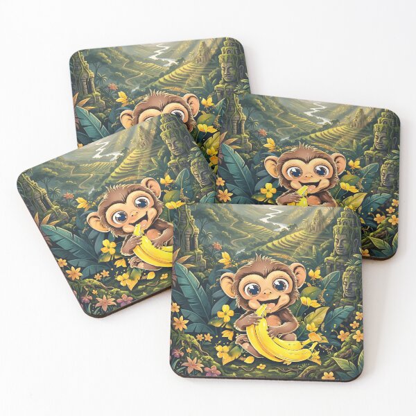 Item preview, Monkey with bananas in the jungle paradise. designed and sold by MyHappyArtShop.