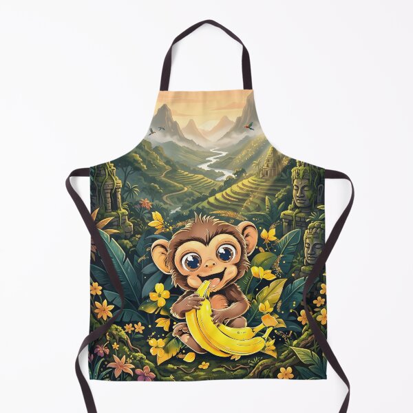 Item preview, Monkey with bananas in the jungle paradise. designed and sold by MyHappyArtShop.