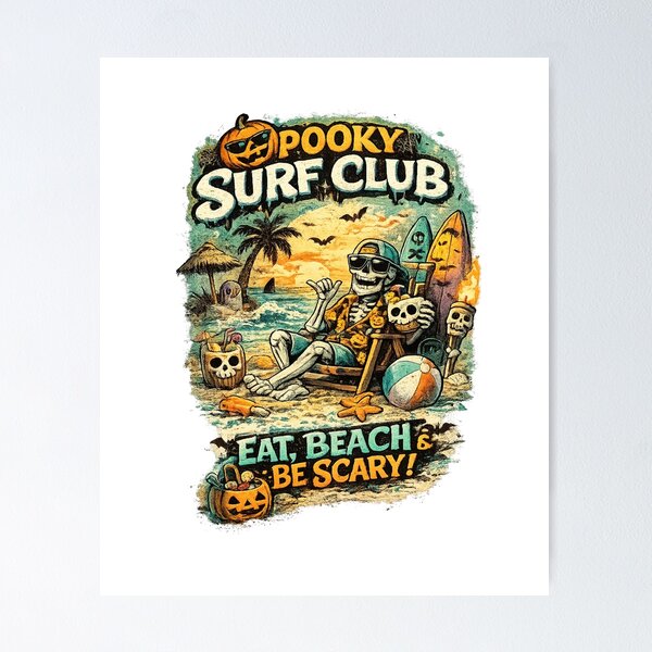 Item preview, Spooky Surf Club Summerween Skeleton Beach Shirt designed and sold by vampbabe54.