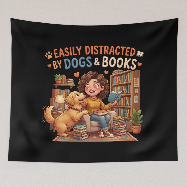 Item preview, Easily Distracted By Dogs And Books Funny designed and sold by pradeepvisuals.