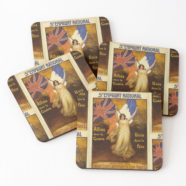 Item preview, Vintage WWI Propaganda Poster | 5th Emprunt National | French & British Flags | Allies in War United in Peace Art Print designed and sold by artofuniverse.