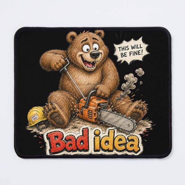 Item preview, Bad Idea Bear Sticker – Funny Chainsaw Cartoon Art designed and sold by Felixuss.