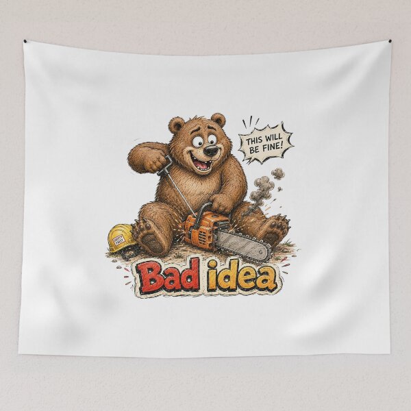 Item preview, Bad Idea Bear Sticker – Funny Chainsaw Cartoon Art designed and sold by Felixuss.