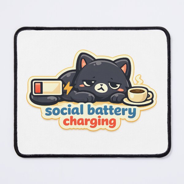 Item preview, Social Battery Charging Black Cat Coffee Design designed and sold by Naviora.