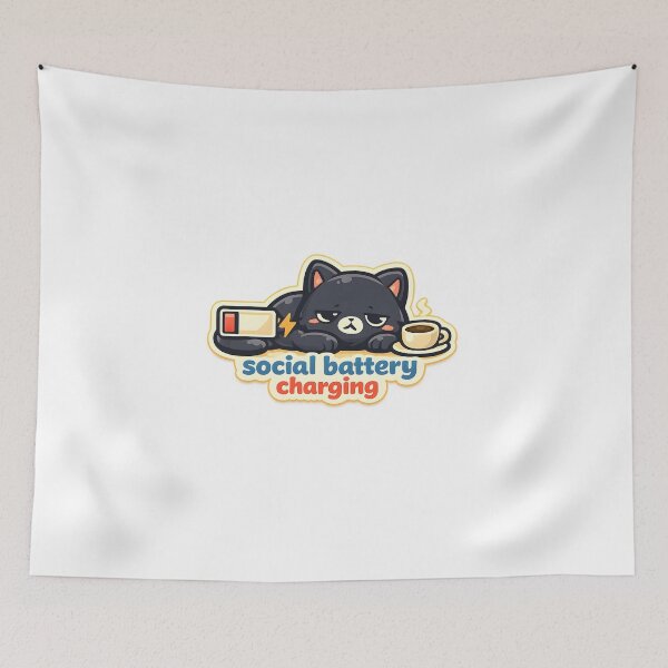 Item preview, Social Battery Charging Black Cat Coffee Design designed and sold by Naviora.