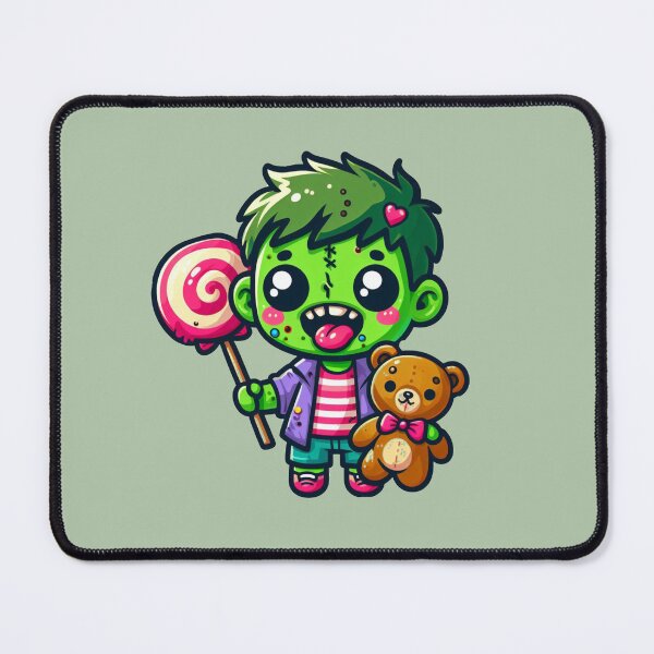 Item preview, Adorable Zombie Kid with Teddy Bear and Lollipop – Cute Horror Art designed and sold by NerdiPop.