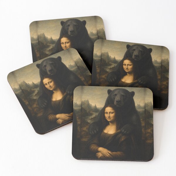 Item preview, Mona Lisa And Cute Black Bear Friend - Funny Classical Painting Parody designed and sold by merchxwear.