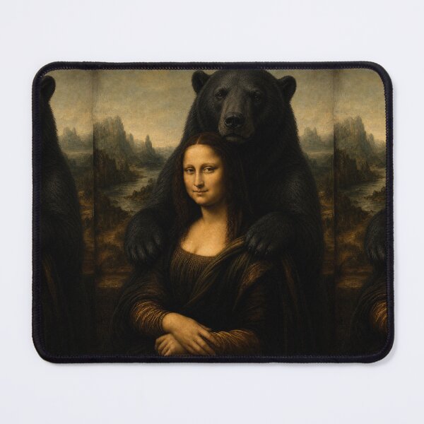 Item preview, Mona Lisa And Cute Black Bear Friend - Funny Classical Painting Parody designed and sold by merchxwear.