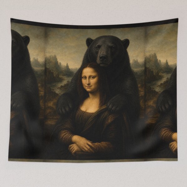 Item preview, Mona Lisa And Cute Black Bear Friend - Funny Classical Painting Parody designed and sold by merchxwear.